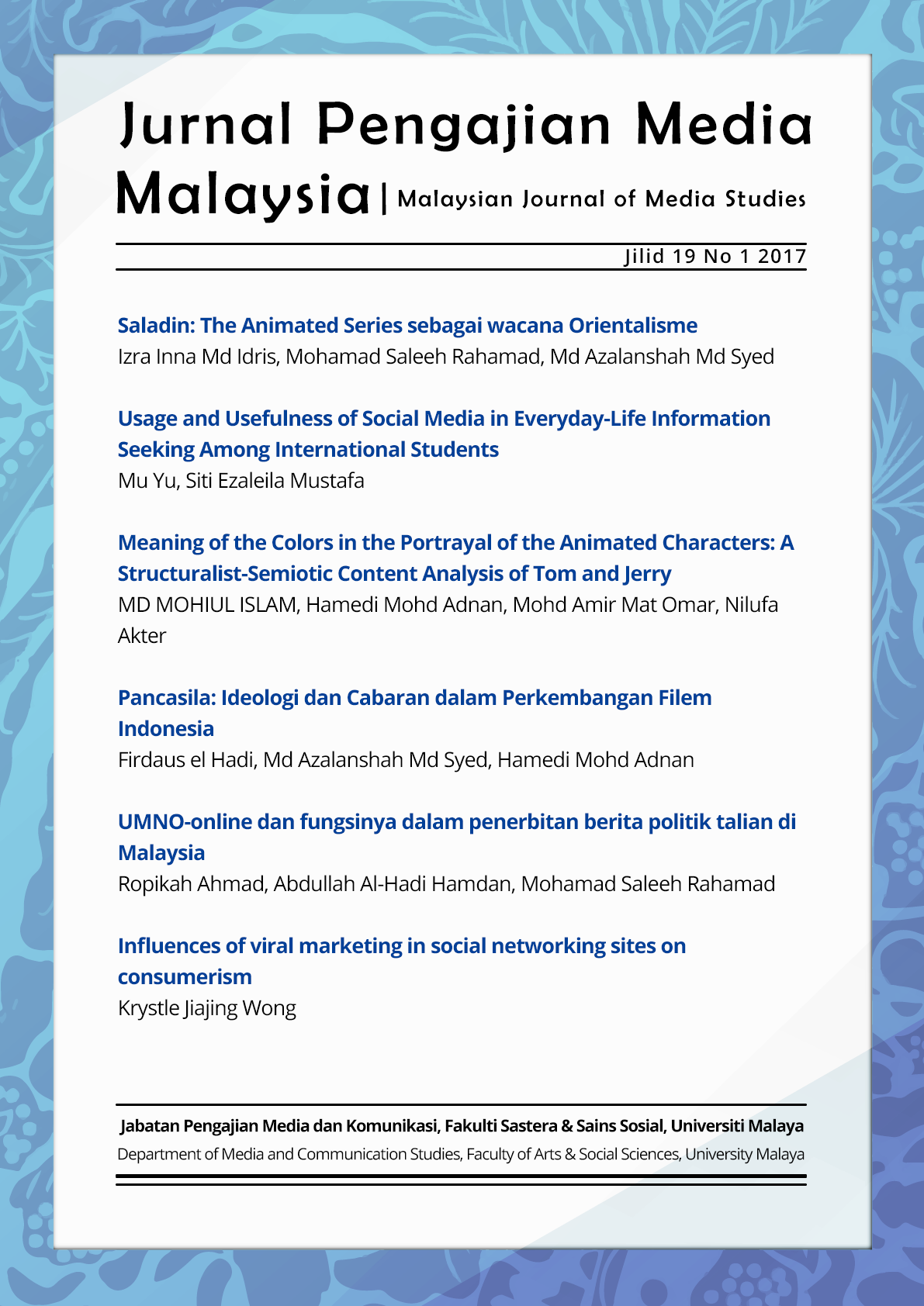 					View Vol. 19 No. 1 (2017): Malaysian Journal of Media Studies
				